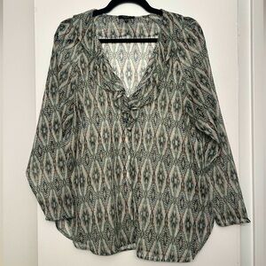 Massimo Dutti sheer ruffle long sleeve blouse